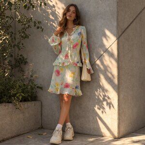 VINTAGE GRUPPO GEF SKIRT SET TAILLER FLORAL S/6